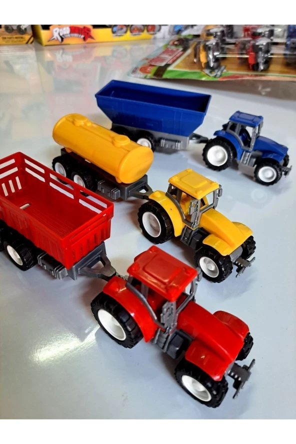 Oyuncak Araba Çiftlik Araçları Römorklu Traktör, Su Tankeri, Saman Taşıyıcı 3 Lü Set - 3