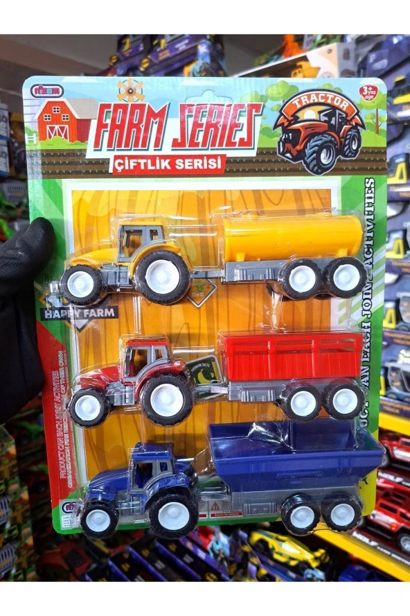 Oyuncak Araba Çiftlik Araçları Römorklu Traktör, Su Tankeri, Saman Taşıyıcı 3 Lü Set - 4