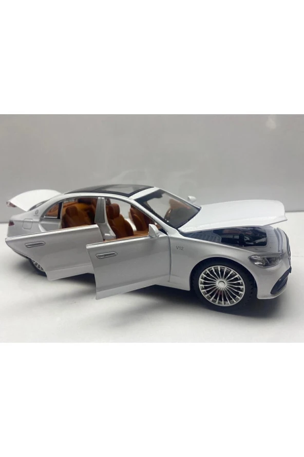 Diecast,Metal Araba Mercedes S600L Kaput Bagaj Açılır Çek Bırak Model Araba Sesli Işıklı 22cm