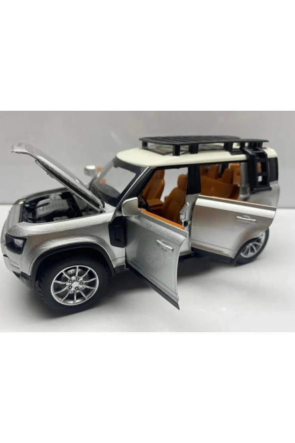 Land Rover Defender Metal Araba 23 Cm Sesli Işıklı Kapılar Bagaj Kaput Açılır Oyuncak Demir Araç - 3
