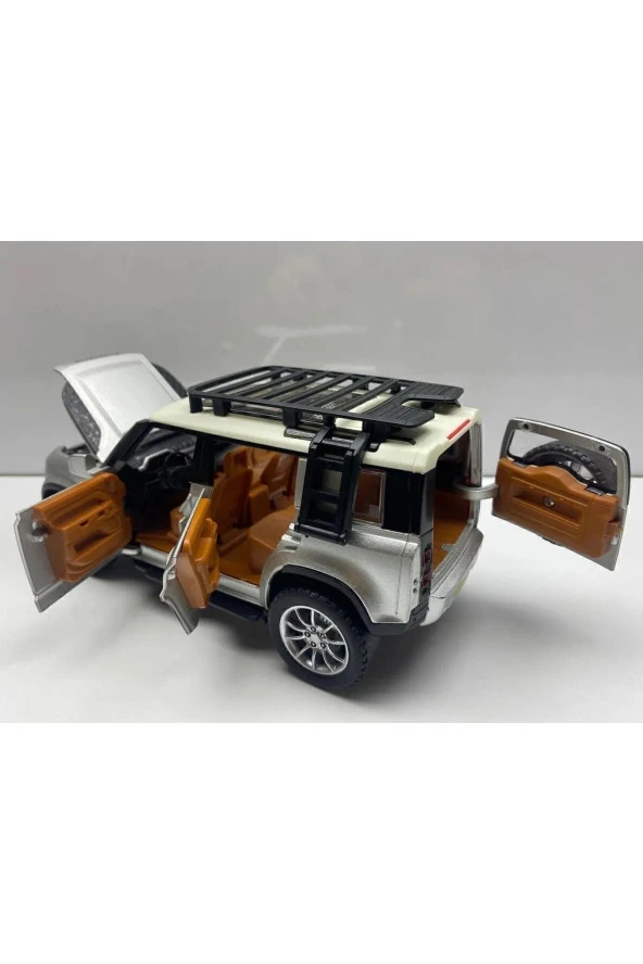 Land Rover Defender Metal Araba 23 Cm Sesli Işıklı Kapılar Bagaj Kaput Açılır Oyuncak Demir Araç - 2