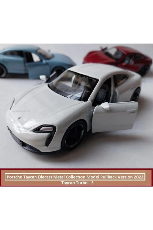 Porsche Taycan Turbo S Kasa 1.36 Diecast Orjinal 2022 Metal Araba Pullback Kapıları Açılır - 2