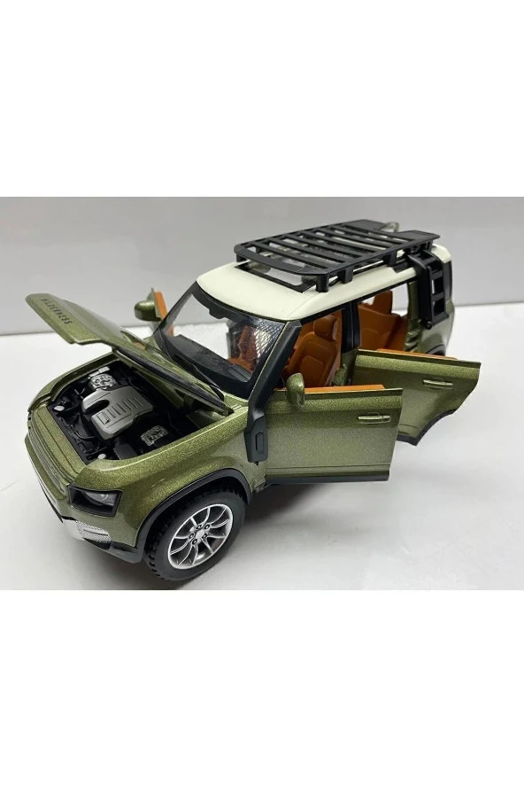 Land Lover Defender Jip Diecast Metal Oyuncak Model Araba 20 Cm Sesli Işıklı Kaput Bagaj Açılabilir - 4