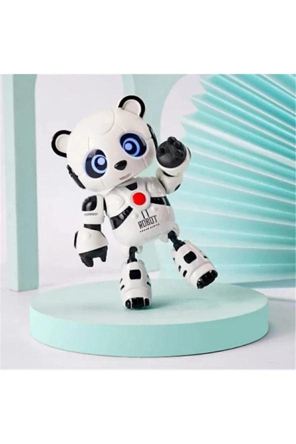 Konuşan Oyuncak Robot Panda Ses Kayıt Tekrar Eden Işıklı 12 Cm Metal Müzikli Şarjlı