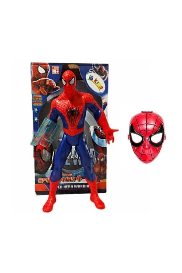 Spiderman Sesli Işıklı Figür - Avenger Örümcek Adam Figür + Maske