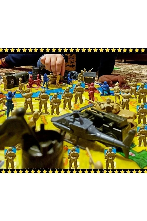 Tank Asker Set Oyun Halısı 50 Parça 2 Paket Birden Komando Uçak Kale Helikopter Oyuncak - 2