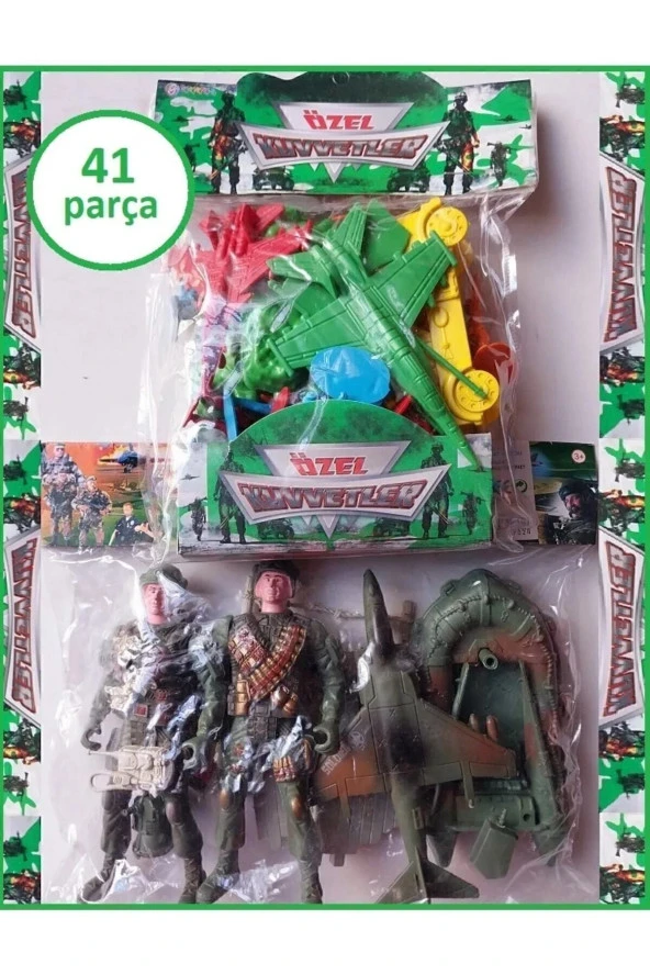 Asker Strateji Oyun Seti 41 Parça 2 Paket Komando Uçak Kano Çit Bayrak Tank Duvar Oyuncakları - 4