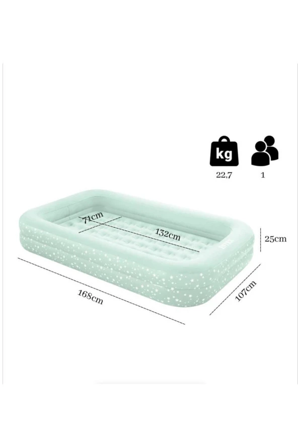 Şişme Çocuk Yatağı Seyahat Tatil Otel Şişme Hava Yatak Seti Yıldız Desenli Çadır Kamp Yatağı - 2