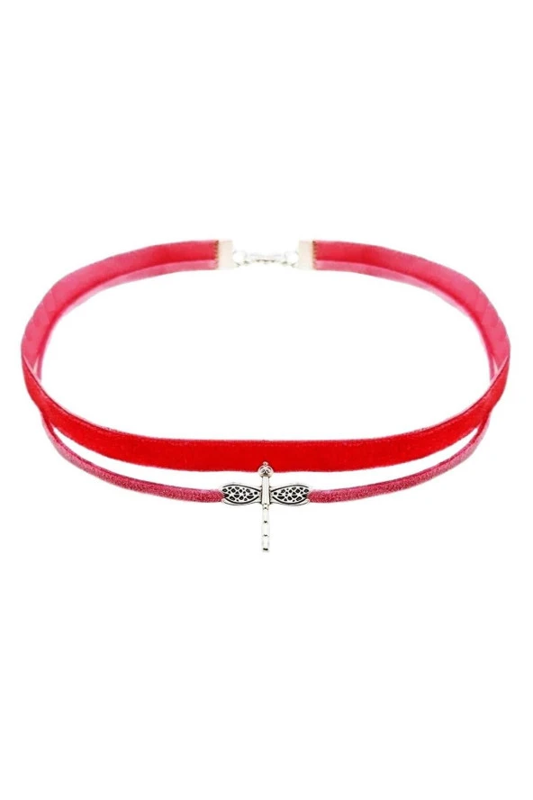 Pembe Kadife Kadın Yusufcuk Choker Kolye