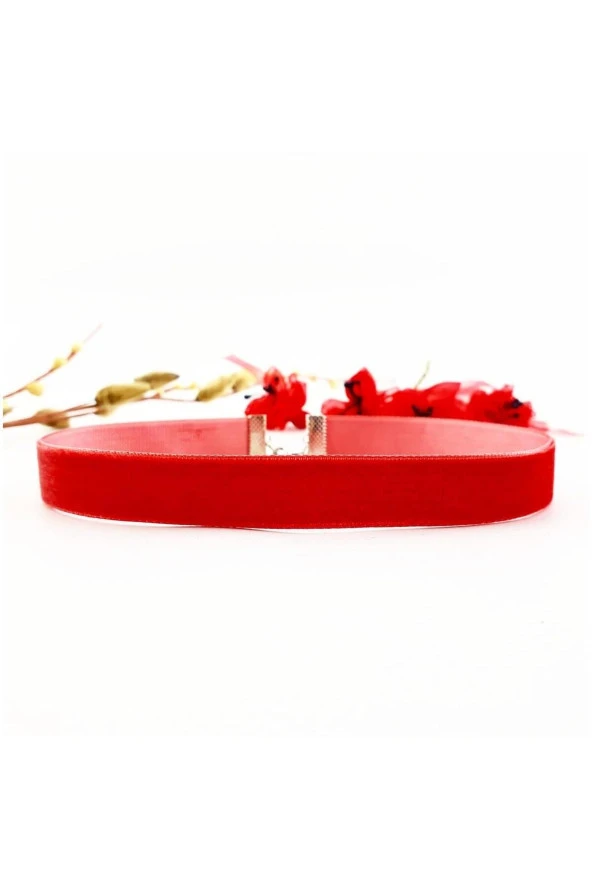 Kırmızı Renk Kadın Kadife Choker Kolye