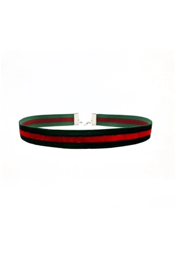 Yeşil - Kırmızı Renk Kadife Choker Kadın Tasma Kolye