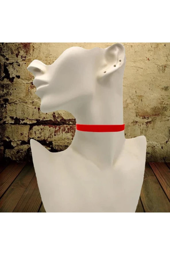 Kırmızı Renk Kadın Kadife Choker Kolye - 3