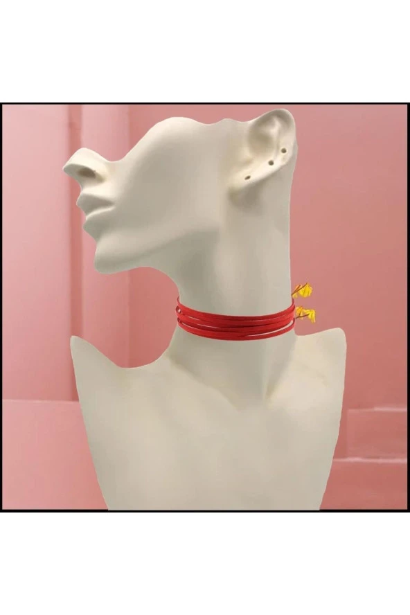 Kırmızı Renk Kadın Süet Choker