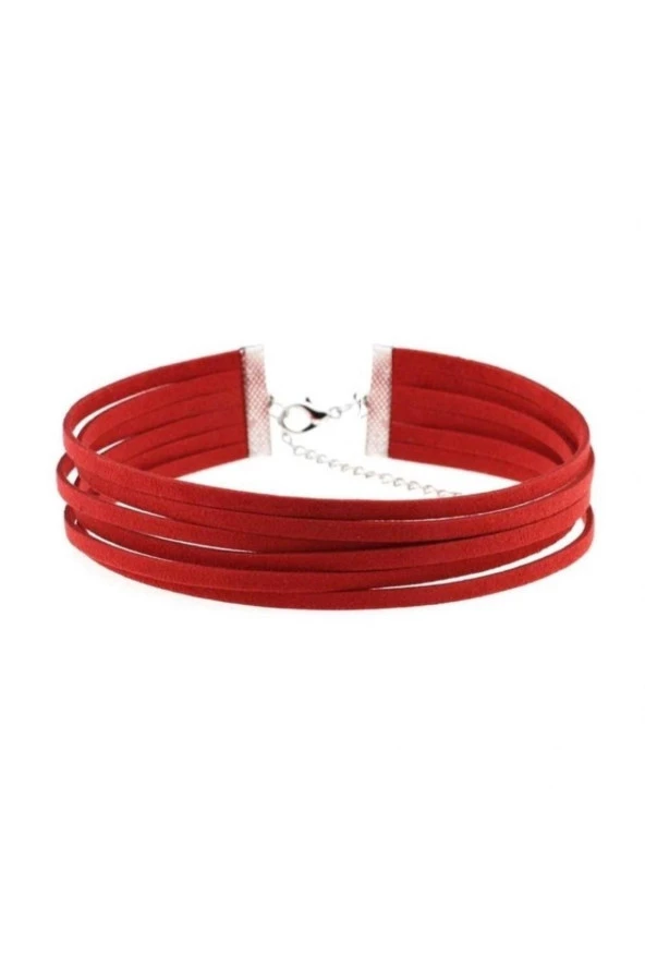 Kırmızı Renk Kadın Süet Choker - 2
