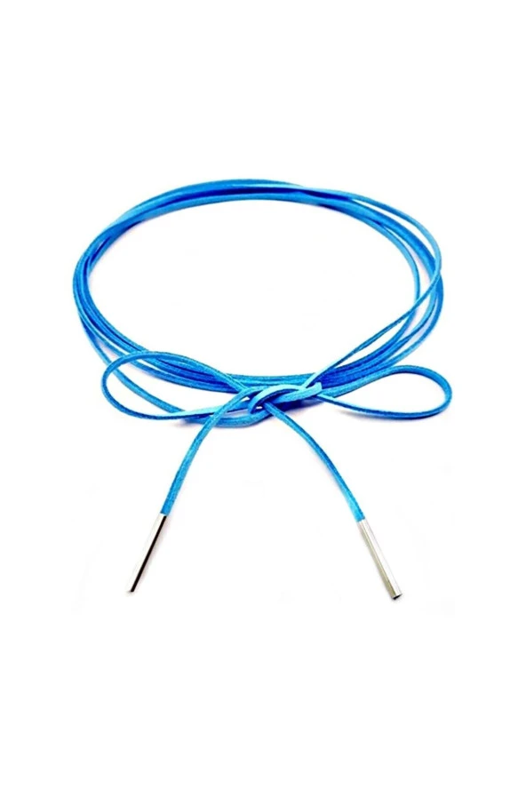 Mavi Renk Kadın Süet Bağcıklı Choker Kolye