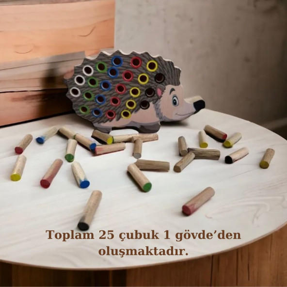 Eğitici Montessori Ahşap Oyuncak Renkli Tak Çıkar Ahşap Kirpi Oyuncak - 3