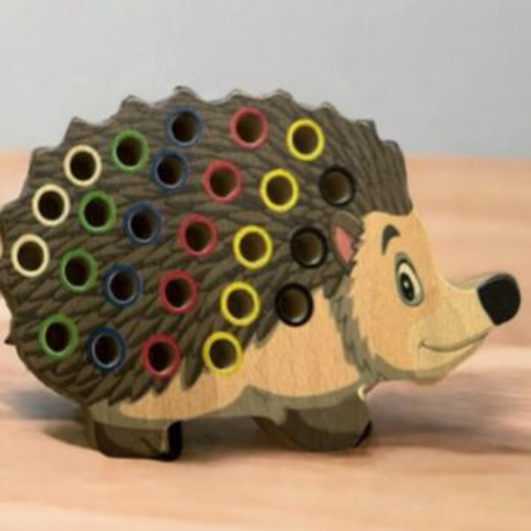 Eğitici Montessori Ahşap Oyuncak Renkli Tak Çıkar Ahşap Kirpi Oyuncak - 4