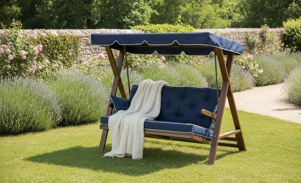 Ahşap Bahçe Salıncağı Meda Ladin Lacivert Yataksız ürün görseli 1