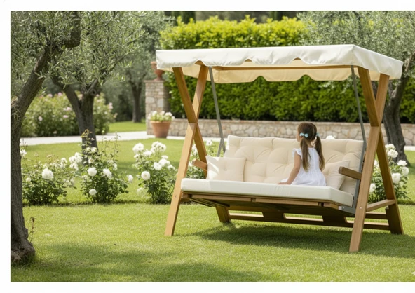 Ahşap Bahçe Salıncağı Meda Iroko Krem Yataksız ürün görseli 1