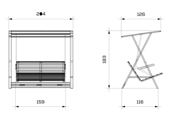 Ahşap Bahçe Salıncağı Meda Iroko Krem Yataklı ve Ayak Sehpalı - 3