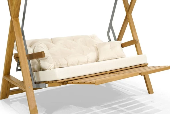 Ahşap Bahçe Salıncağı Meda Iroko Krem Yataklı ve Ayak Sehpalı - 2