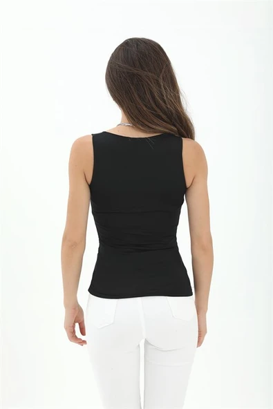 Kare Yaka Kolsuz Atlet - Siyah - Resim 4