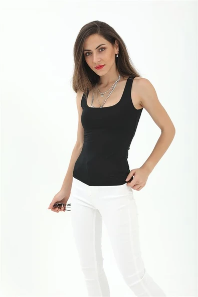 Kare Yaka Kolsuz Atlet - Siyah - Resim 2