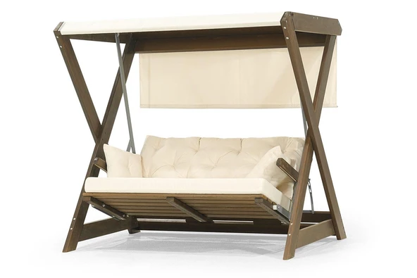 Ahşap Bahçe Salıncağı Holox Ladin Yataklı ve Ayak Sehpalı