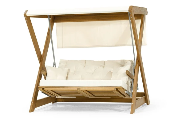 Ahşap Bahçe Salıncağı Holox Iroko Yataklı ve Ayak Sehpalı