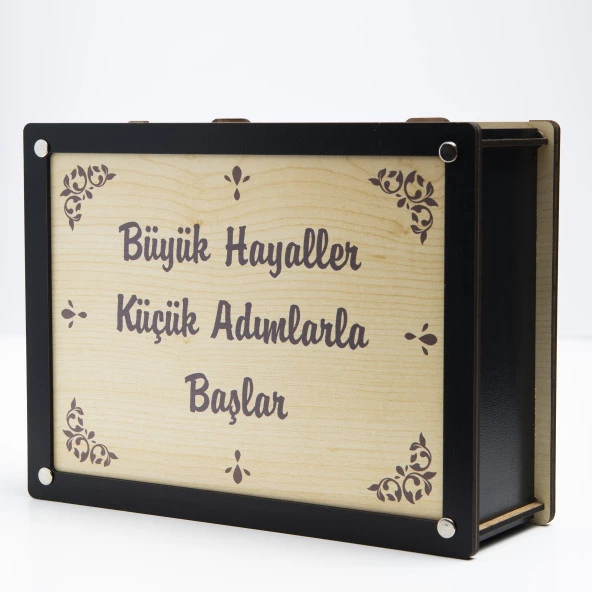 Deep Creative ParaBox Hedef Kumbarası Siyah - Krem Rengi Ahşap Kilitli - 4