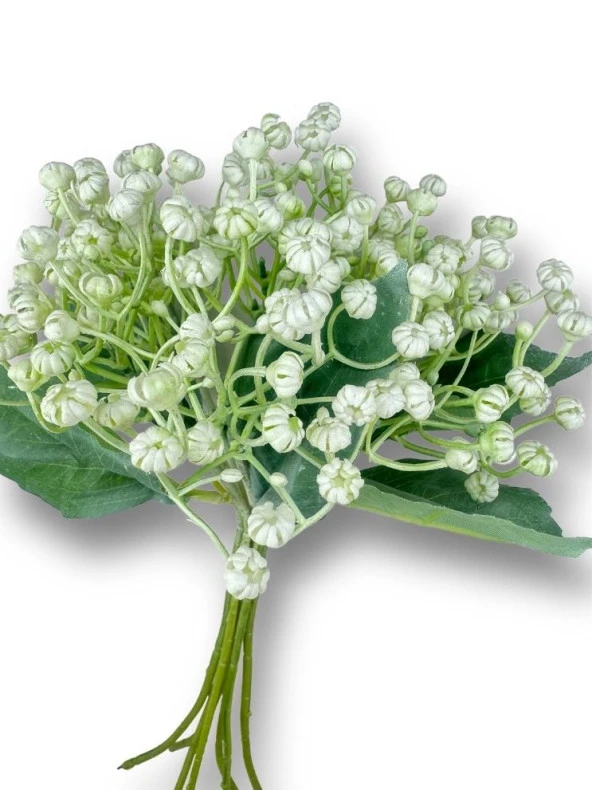 Nettenevime Yapay Çiçek Plastik Beyaz Cipso Tohumcuk Demeti 5 Dallı Gelin Çiçeği Ve Aranjman Aradal Çiçeği 30cm - 2