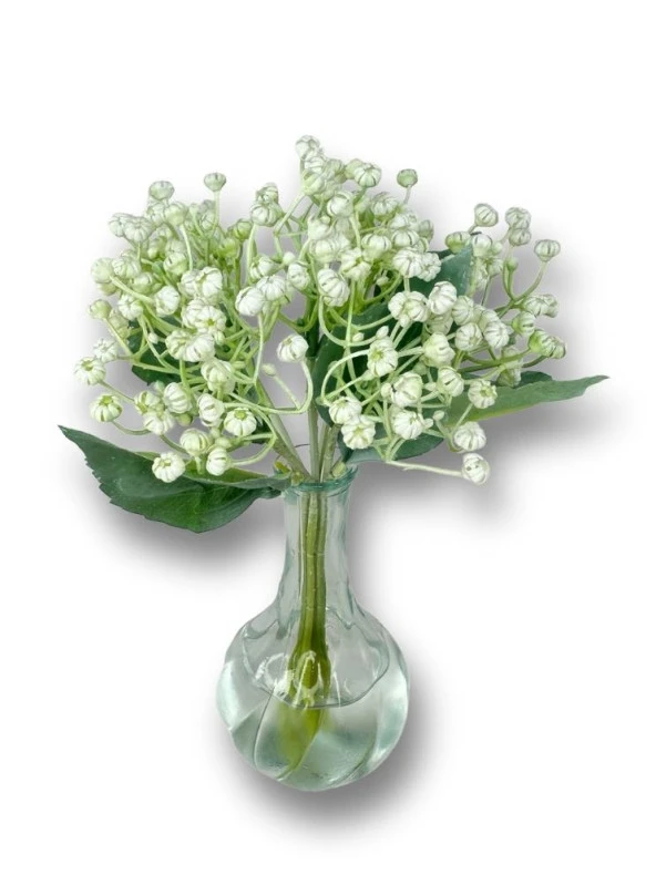 Nettenevime Yapay Çiçek Plastik Beyaz Cipso Tohumcuk Demeti 5 Dallı Gelin Çiçeği Ve Aranjman Aradal Çiçeği 30cm - 4