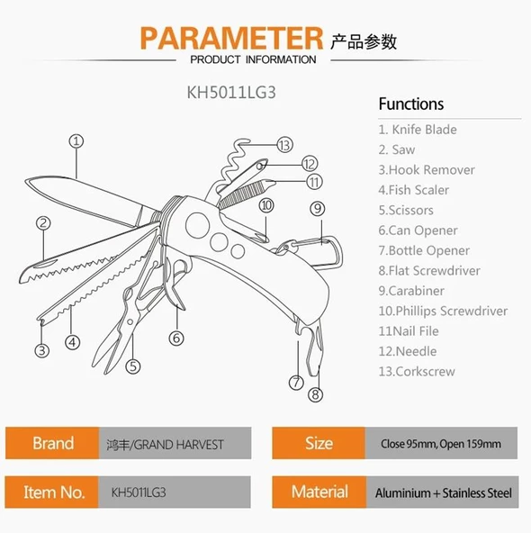 Grand Harvest KH5011LG3 Multi Fonksiyonel Çakı - Resim 5