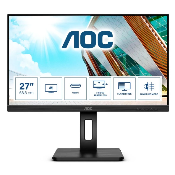 AOC U27P2CA 27" 60Hz 4Ms HDMI+DP+USB-C UHD Adaptive-Sync IPS Pivot Vesa Monitör