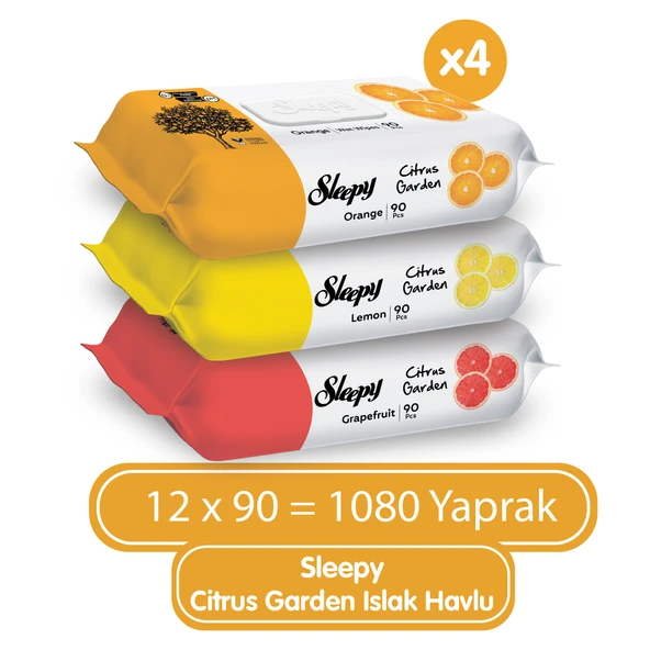 Sleepy Islak Havlu Mendil Meyve Çeşitleri 90 Yaprak (36 Lı Set) Plastik Kapaklı (Citrus Garden) - 3