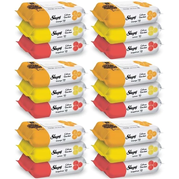 Sleepy Islak Havlu Mendil Meyve Çeşitleri 90 Yaprak (18 Li Set) Plastik Kapaklı (Citrus Garden)