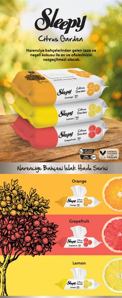 Sleepy Islak Havlu Mendil Meyve Çeşitleri 90 Yaprak (36 Lı Set) Plastik Kapaklı (Citrus Garden) - 8
