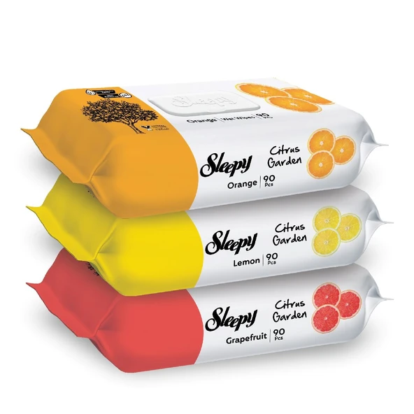 Sleepy Islak Havlu Mendil Meyve Çeşitleri 90 Yaprak (24 Lü Set) Plastik Kapaklı (Citrus Garden) - 2