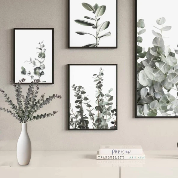 Nettenevime Yapay Çiçek Pastel Yeşil Kahverengi Okaliptus 48cm 3Dallı Uzun Dal Eucalyptus - Resim 4
