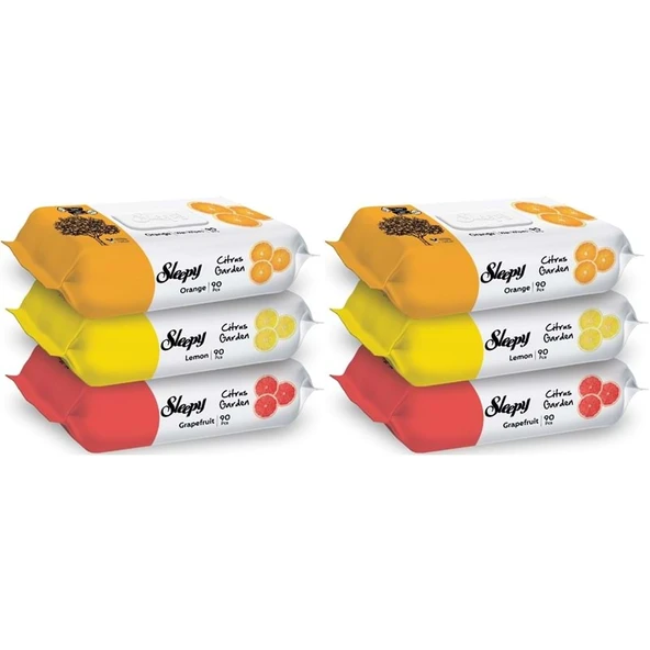 Sleepy Islak Havlu Mendil Meyve Çeşitleri 90 Yaprak (6 Lı Set) Plastik Kapaklı (Citrus Garden) ürün görseli