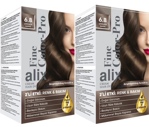 Alix 50ML Kit Saç Boyası 6.8 Çikolota Kahve (2 Li Set)