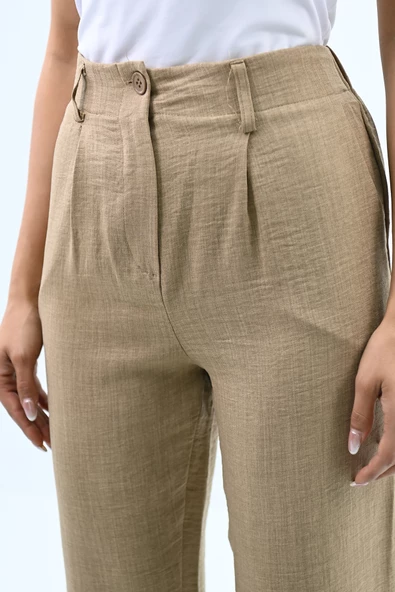 Kadın Yüksek Bel Cep Detaylı Keten Pantolon 6200-23 - 11
