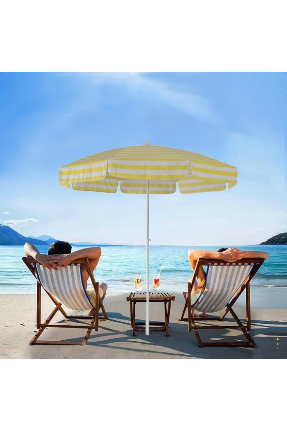 Exent 200 cm Plaj Şemsiyesi, bahçe şemsiyesi, balkon şemsiyesi, eğilebilen şemsiye-SARI