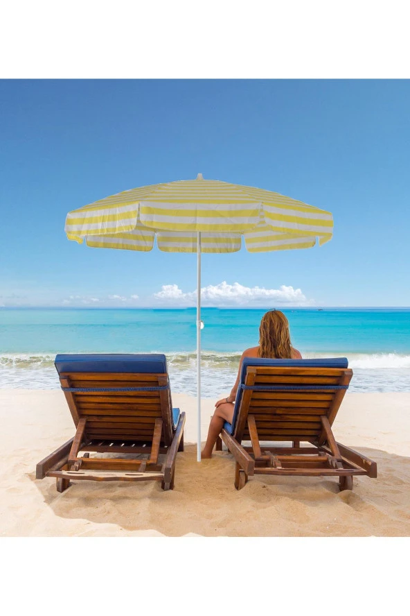 Exent 200 cm Plaj Şemsiyesi, bahçe şemsiyesi, balkon şemsiyesi, eğilebilen şemsiye-SARI - 2