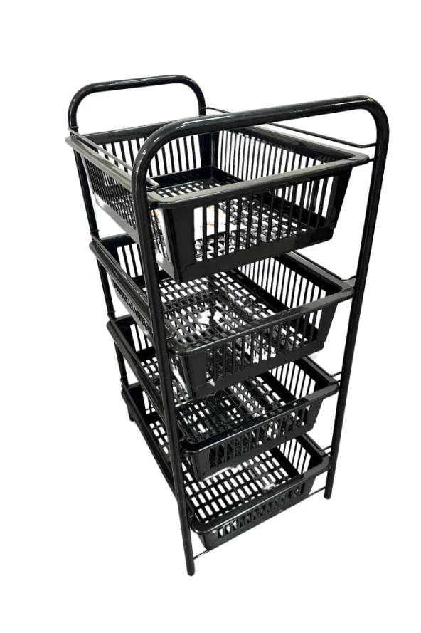 Ece Metal 4 Plastik Raflı Tekerlekli Siyah Sebzelik Meyvelik Organizer - 2