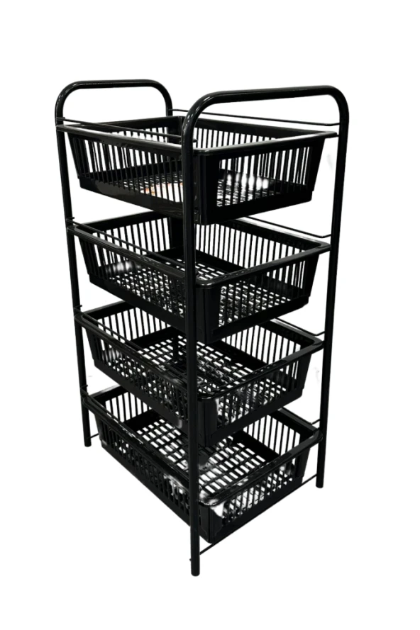 Ece Metal 4 Plastik Raflı Tekerlekli Siyah Sebzelik Meyvelik Organizer - 3