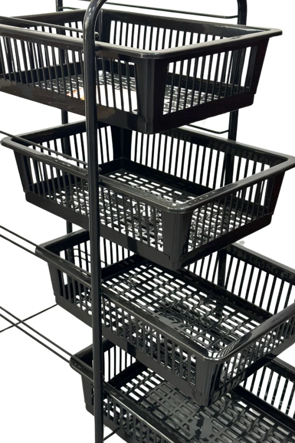 Ece Metal 4 Plastik Raflı Tekerlekli Siyah Sebzelik Meyvelik Organizer - 4