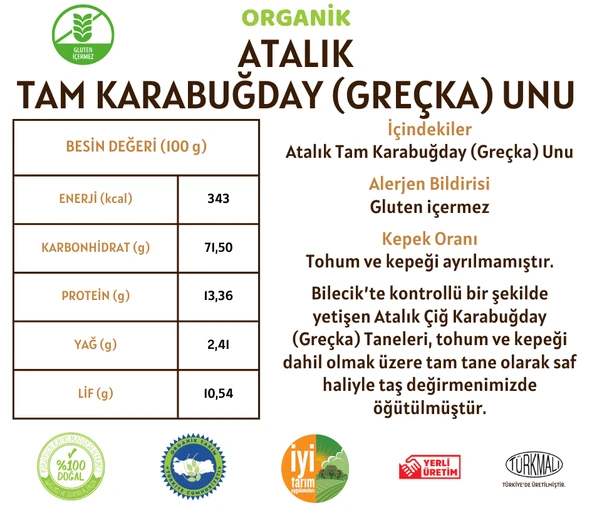 Taş Değirmenden Organik Organik Atalık Karabuğday (Greçka) Unu (Gluten İçermez) - 1 Kilo - Resim 3