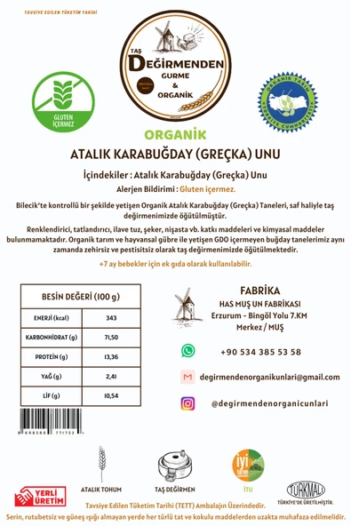 Organik Atalık Karabuğday (Greçka) Unu (Gluten İçermez) - 5 Kilo - 2