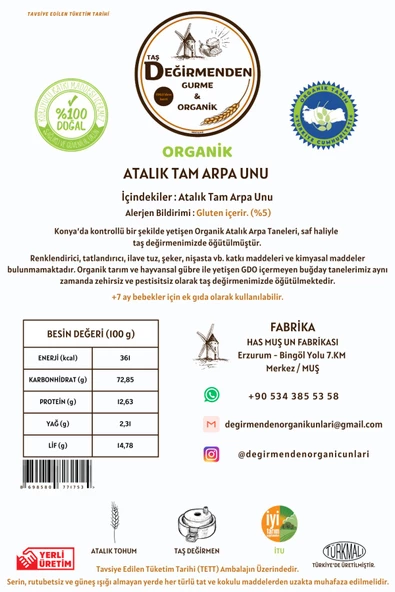 Organik Atalık Tam Arpa Unu - 1 Kilo - 2